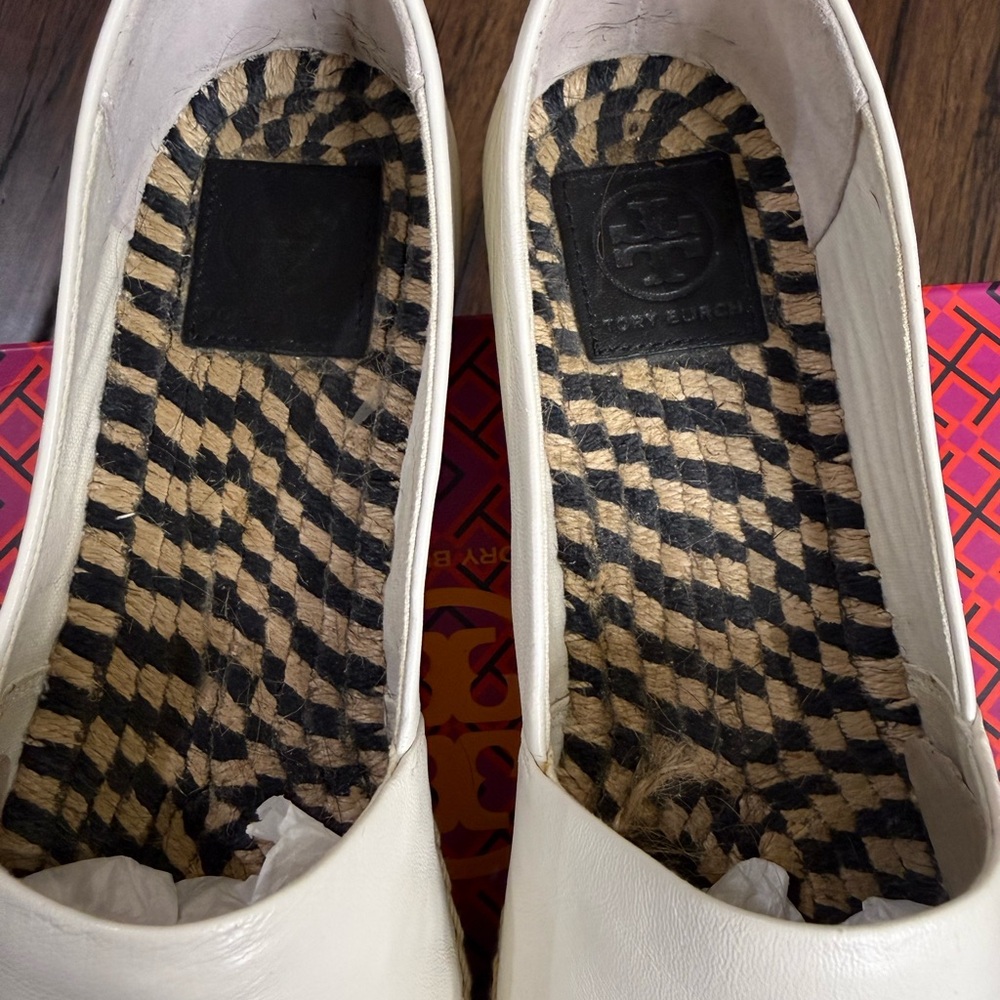 Tory Burch Nappa Leather Espadrille Flats - Ivory/Black - Size 10.5 - Picture 9 of 14